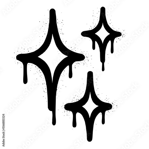 Black Graffiti Dripping Stars with Spray Paint Texture
