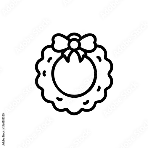 Handdrawn Christmas wreath with bow decorative elements on holiday decoration