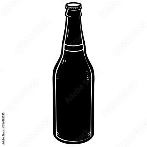 A black silhouette of a beer bottle isolated on white background