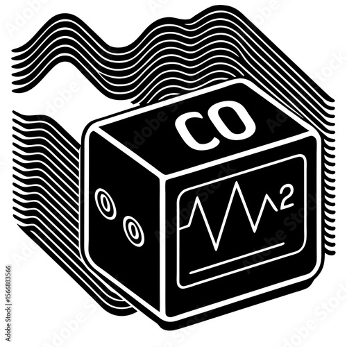 A black and white illustration of a co2 monitor isolated on white background