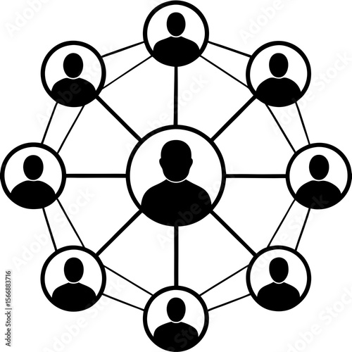 A network of people is connected in a circle, isolated on white background
