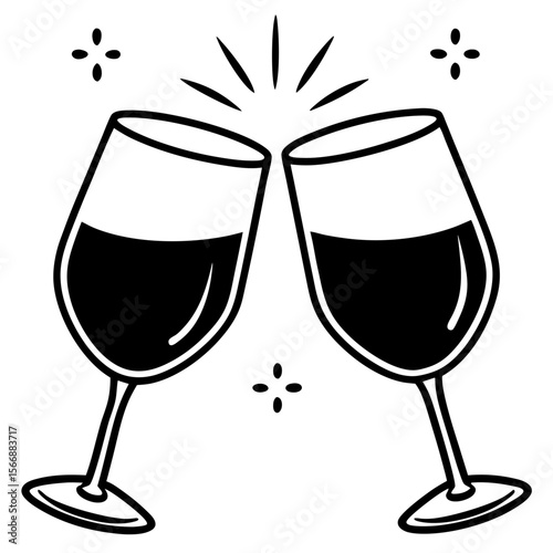 Two wine glasses clinking in a celebratory toast, isolated on white background