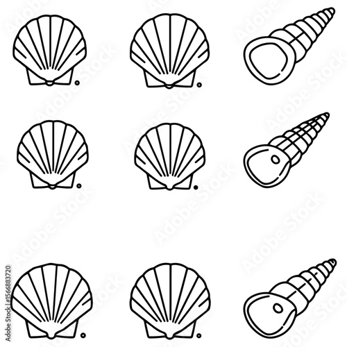 A collection of elegant seashell logo templates, ideal for a spa, beach resort, or coastal home decor brand