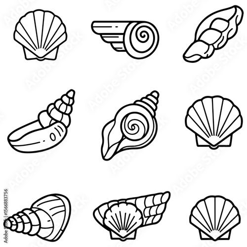 A vector set of various shell fossils and fragments, perfect for projects about geology and paleontology