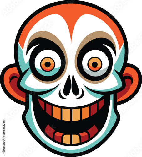 Smiling Cartoon Skull: A cheerful cartoon skull with a wide grin and big eyes, perfect for adding a touch of whimsy to any project.