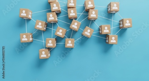 Connected wooden blocks representing people in a network