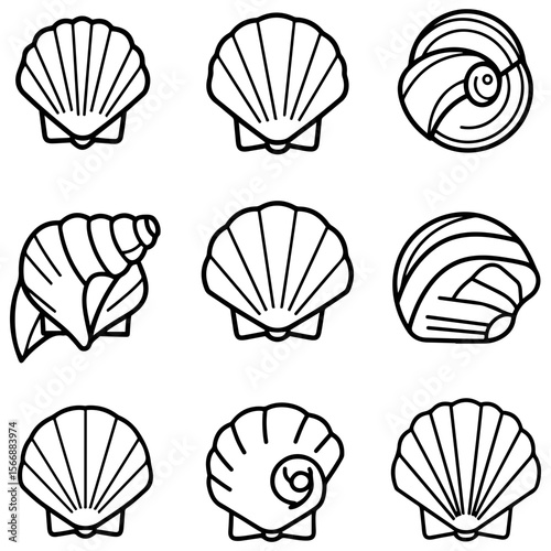 A fantastic assortment of tropical shell icons, ideal for designs related to exotic travel and island destinations