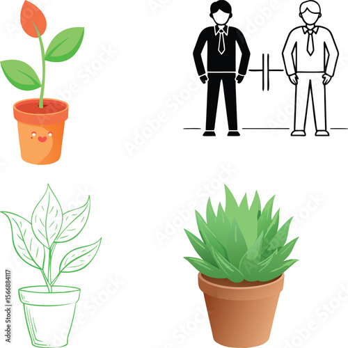 Art of cartoon potted plants and business people are isolated on white background