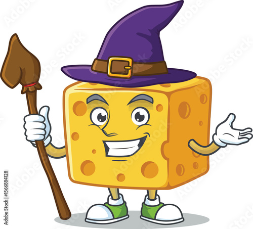 Halloween witch with broom vector illustration
