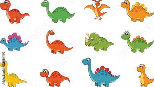 Cute Cartoon Dinosaur Collection:  Vibrant Colors, Playful Expressions, vector illustration