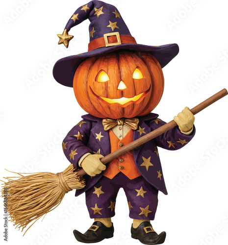 Halloween witch with pumpkin vector illustration