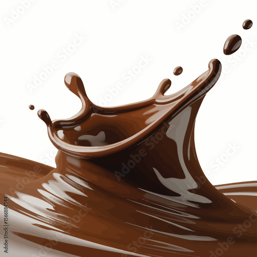 Rich dark chocolate liquid splashing and forming elegant waves and droplets