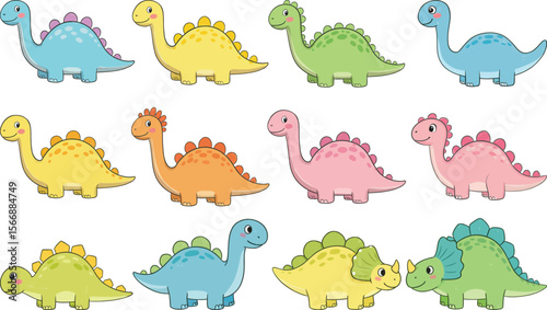 Colorful Dinosaur Illustration: A vibrant collection of playful dinosaur illustrations in a variety of bright colors.