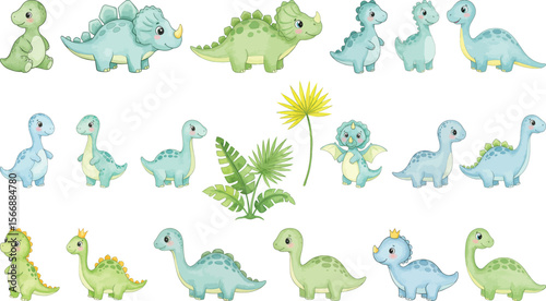 Dinosaur Watercolor: A collection of adorable watercolor dinosaurs, offering a glimpse into a prehistoric world, perfect for adding a touch of charm to any creative project.