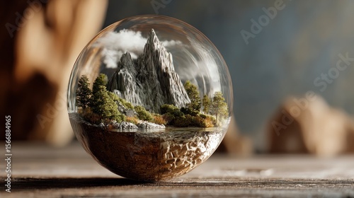 Miniature landscape in glass sphere