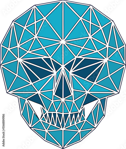 Geometric Skull Art: An enigmatic blue skull crafted from geometric shapes, radiating an air of artistic intrigue and symbolizing both mortality and innovative design.