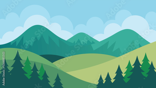 Serene mountain landscape silhouette with rolling hills under a clear sky