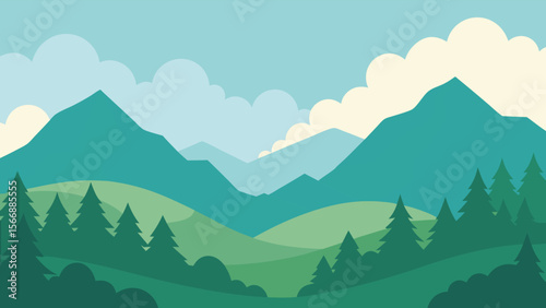 Serene mountain landscape silhouette at dawn or dusk with rolling hills