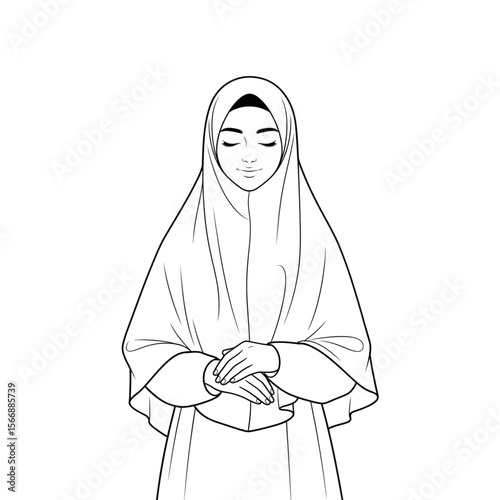 Islamic girl praying with hands on chest, emotional dua moment
