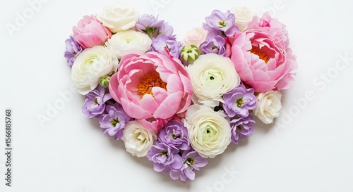 優しく輝く花々 心形アレンジメント 上品なパステルカラー. AI Generated