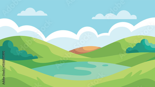 Stylized vector silhouette of rolling hills under a gradient sky