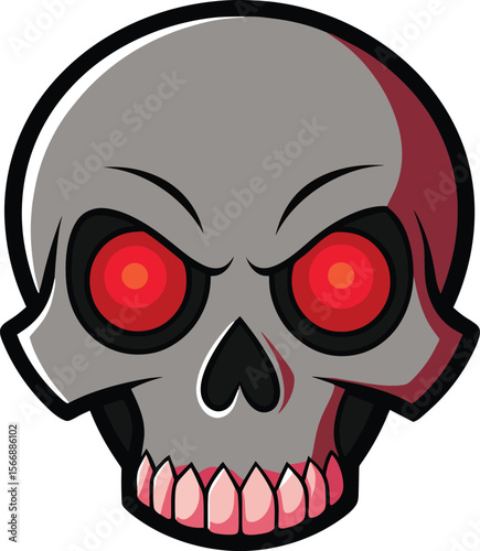 Menacing Gaze: A chilling illustration showcases a stylized skull with glowing red eyes, exuding an aura of dark intensity and ominous presence. 