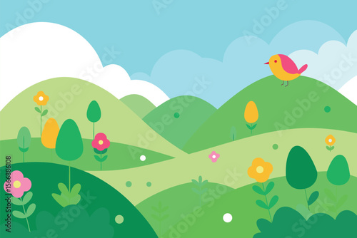 Stylized vector silhouette of rolling hills under a clear sky