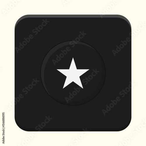 Star icon on metal internet button. Black star app icon