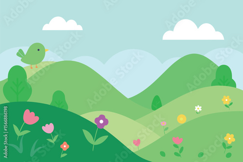 Serene mountain landscape silhouette with rolling hills at sunset
