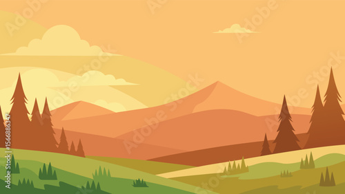 Serene rolling hills landscape silhouette at sunset or sunrise