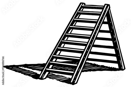 A-Frame Wooden Ladder Simple Line Drawing Illustration