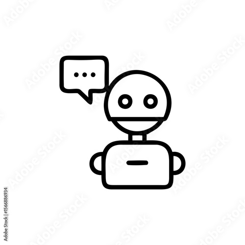 Outlined robot with speech bubble containing three dots on a chatbot chat