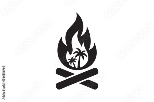 bonfire silhouette vector art illustration on white background