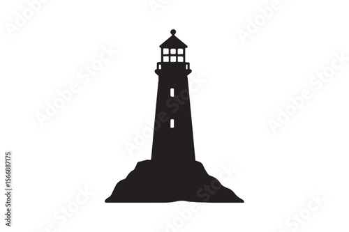 coastal lighthouse silhouette vector art illustration on white background