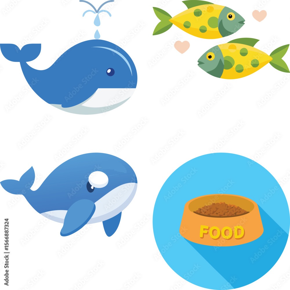Obraz premium Adorable Whale and Fish Cartoon Illustrations Perfect for Kids' Projects