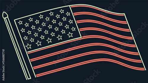american flag, stars and stripes, patriotic symbol, waving flag, detailed illustration, vector graphic, dark background
