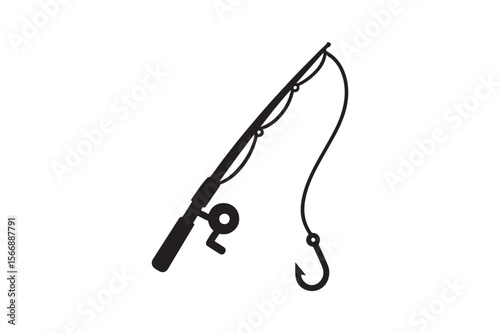 fishing rod silhouette vector art illustration on white background