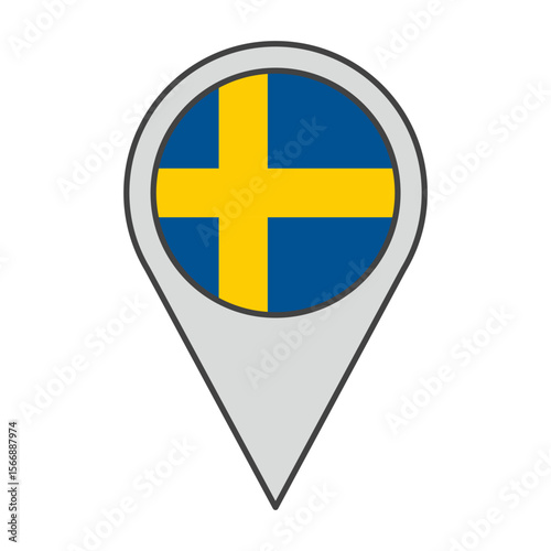 Vector illustration of a geolocation tag colored with the flag of Sweden