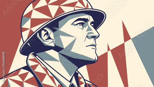 a portrait of a person wearing a cap, geometric abstract background, cubist art style, digital art, high detail, bold colors, dramatic lighting
