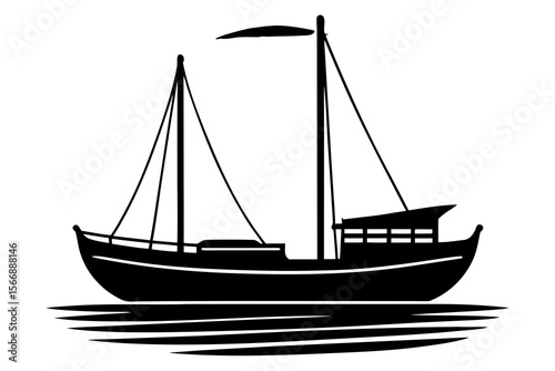 Traditional Fishing Boat Silhouette Vector Icon