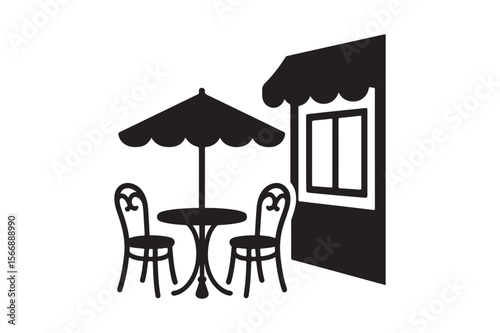 outdoor cafe icon silhouette vector art illustration on white background