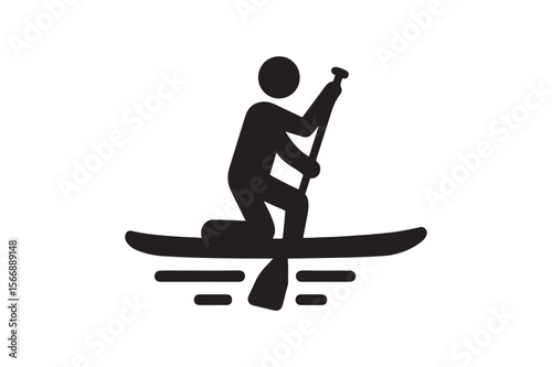 paddle boarding icon silhouette vector art illustration on white background