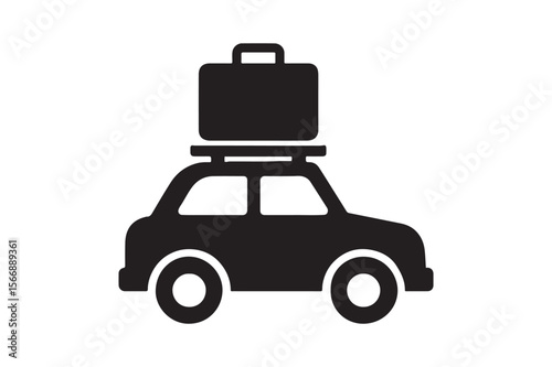 road trip car silhouette vector art illustration on white background