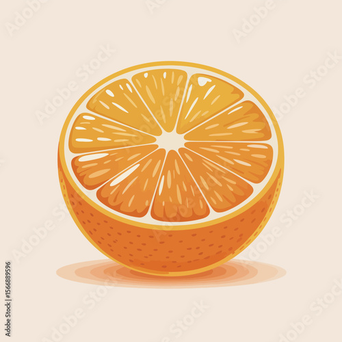 Vibrant illustration of a juicy orange half with visible segments and rind