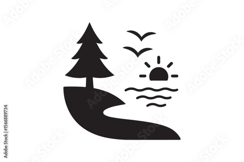 scenic lake icon silhouette vector art illustration on white background
