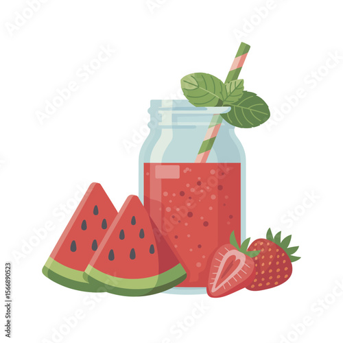 Refreshing summer fruit smoothie with watermelon and strawberry