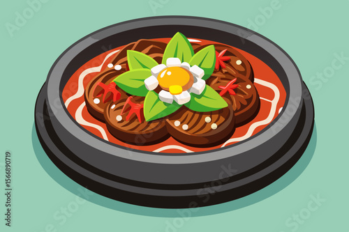 Korean bulgogi beef with egg and chili korean food stew