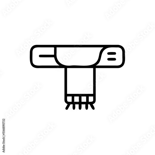 Outline an air conditioner unit with a scarf-like element on a appliance