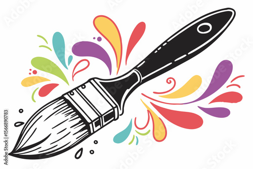 Black paint brush with colorful splashes vector
