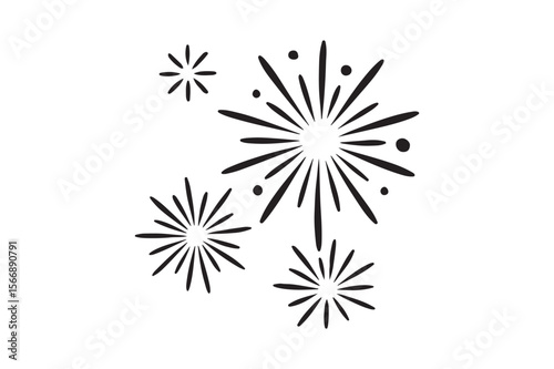 summer fireworks silhouette vector art illustration on white background
